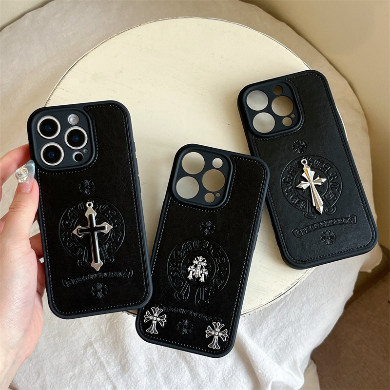 Crow Heart Leather Black iPhone Case 16Promax Cross Iphone15 New Year Iphone17
