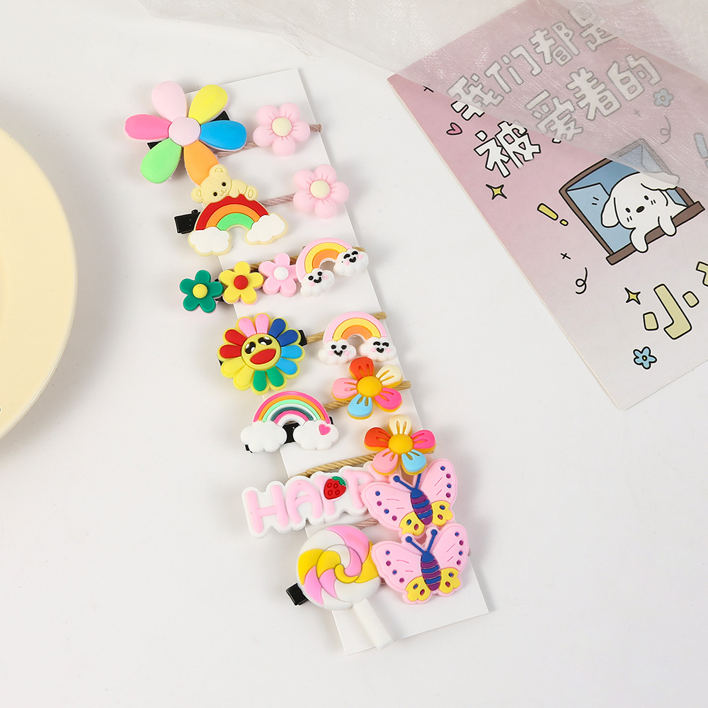 Inventario coreano clip para el cabello de niños dibujos animados set adorable clip para el cabello hecho a mano dopamina tocado de niña al por mayor