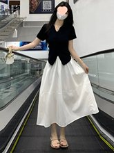 大码胖MM盐系轻熟套装女夏季法式微胖显瘦上衣半身裙赫本风两件套