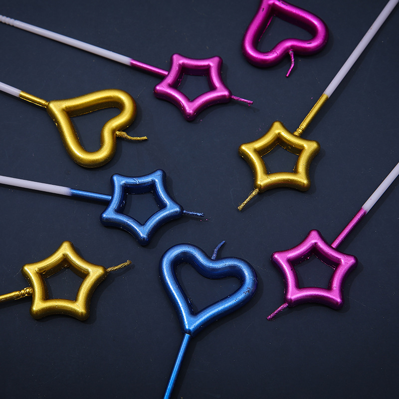 Wholesale Combination Star Heart Birthday Candle Creative Five-Star Heart Cake Decorations Gold-Plated Smoke-Free Candle