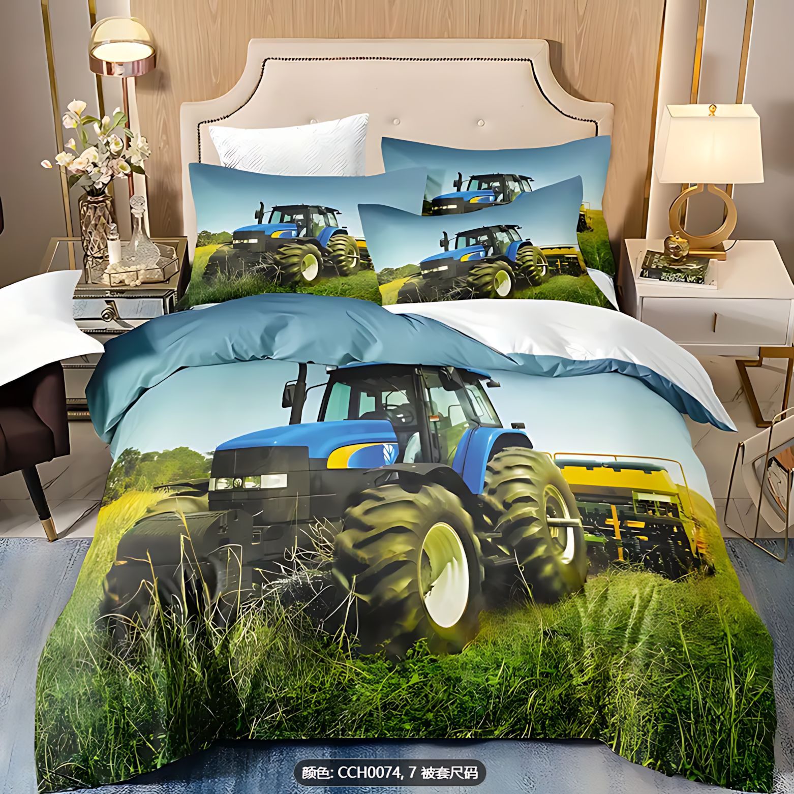 TEMU / JIT comercio exterior transfronterizo diseño de automóviles grandes tractor de moda alta definición digital impresión kit de edredón