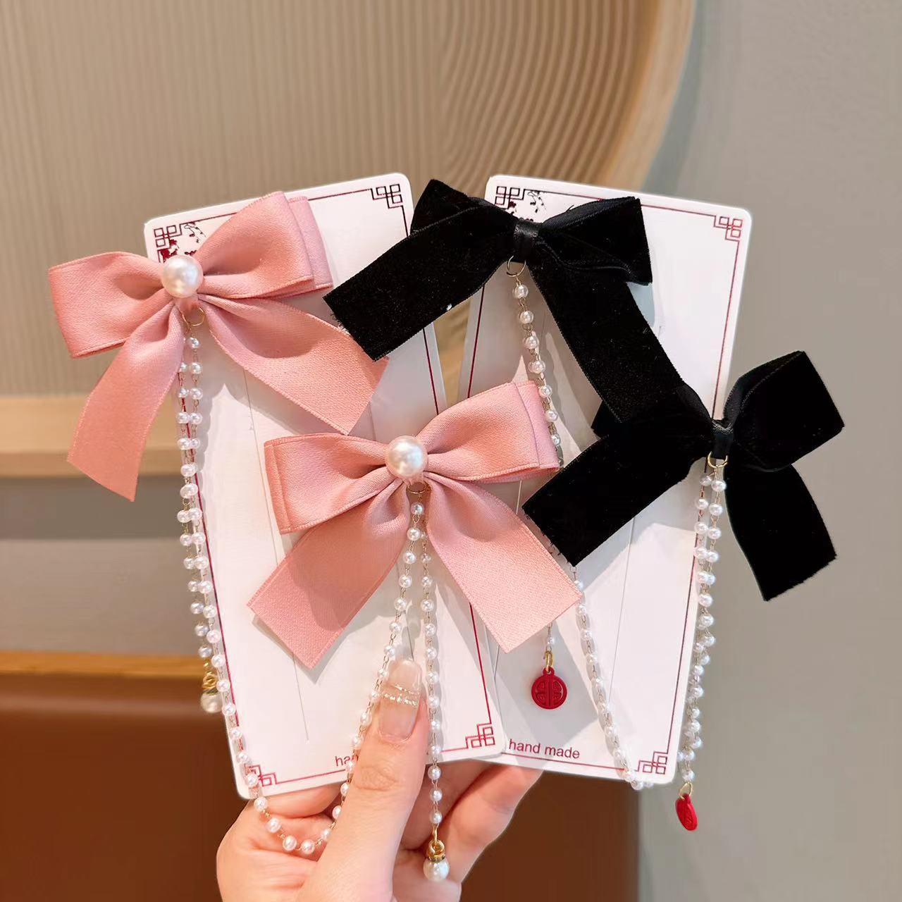 Rojo DE LOS NIÑOS Año Nuevo arco horquilla bebé princesa borla Año Nuevo Niña Accesorios para el cabello niña perla horquilla