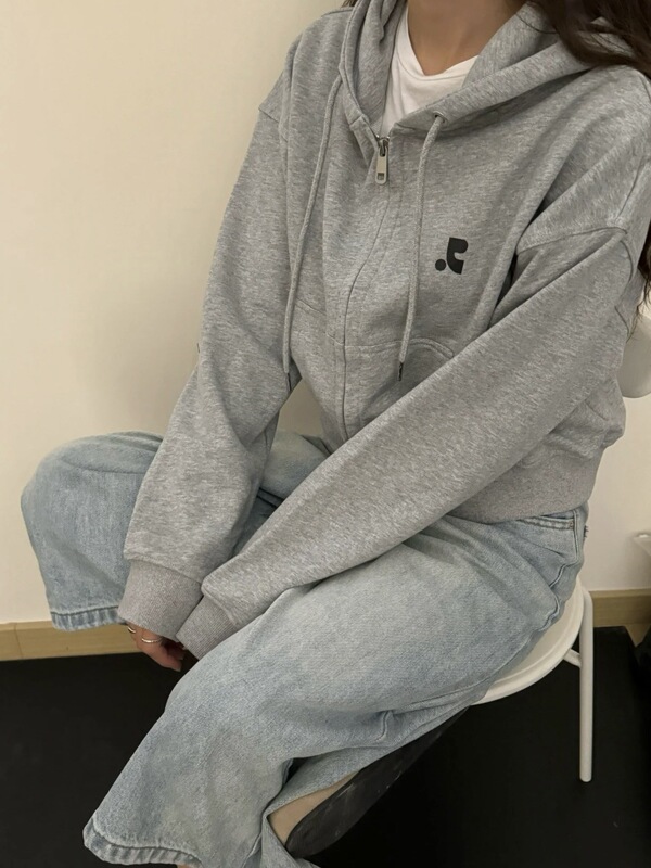 韩国RR印花外套春秋连帽纯棉长袖短款开衫卫衣男女情侣宽松上衣|undefined