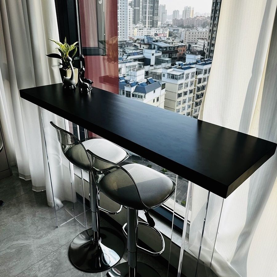 Simple Solid Wood Acrylic Bar Table, Casual High-Legged Narrow Table, Transparent Suspended Wall-Mounted Balcony Bar Table and Chairs, Light Luxury