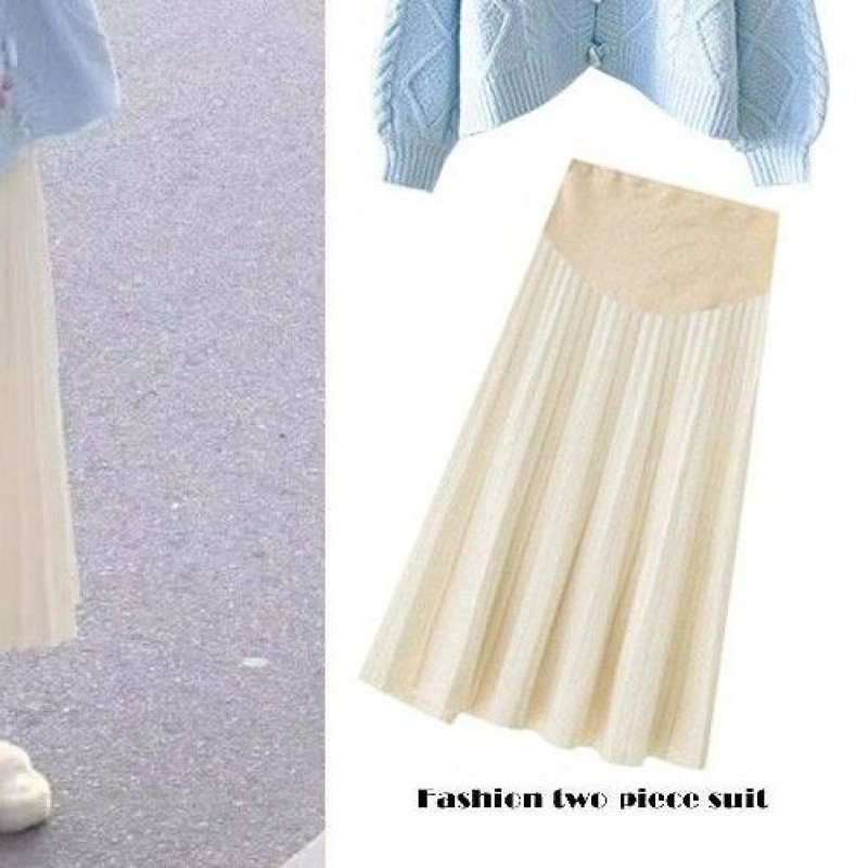 妊婦服の早秋セットの甘いミルクティー系の小さい背の洋風のセーターのコートの半身のスカートの秋冬の2つのセット|undefined