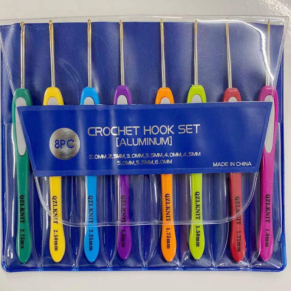 Herramientas de tejido aguja de suéter mango de plástico de color pegado aguja de acero conjunto completo 17 bolsas antideslizantes