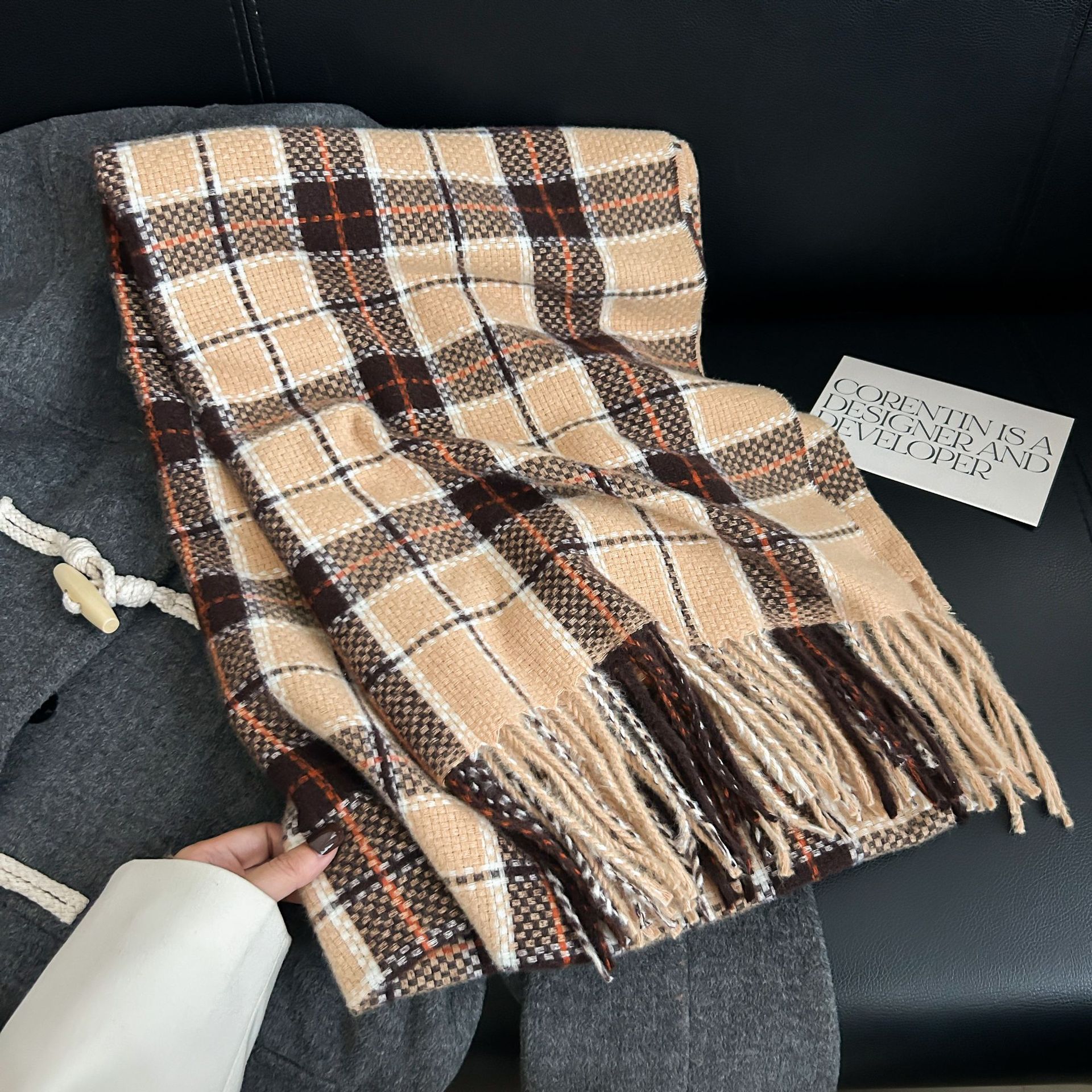 Otoño y invierno de alta calidad moda bufandas de tela de tela de tela coreana temperamento dulce y elegante imitación de cachemir calentamiento veloz chal image 7