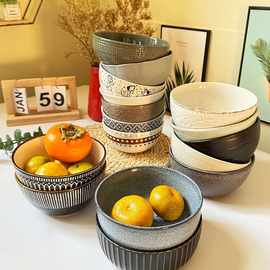 创意陶瓷防烫米饭碗饭碗家用窑变沙拉碗碗早餐碗日式复古餐具