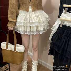 蕾丝边半身裙女秋冬2025年春季韩系ins甜辣妹防走光松紧腰短裙子