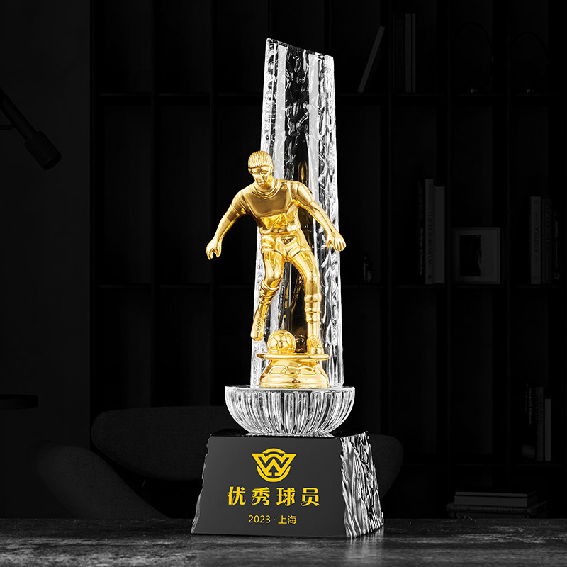 Trofeos de cristal creativos de alto nivel maratón de fútbol y baloncesto medallas de competición trofeos de metal al por mayor
