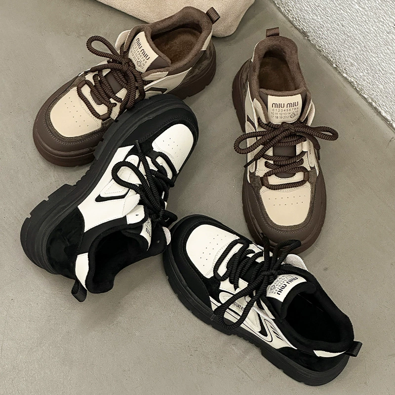 Зимняя бархатная хлопчатобумажная обувь женская спортивная обувь американская обувь на толстой подошве 2024