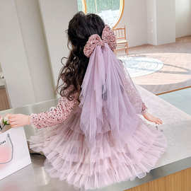 女童2024年春款新款亮片蓬蓬莎公主连衣裙一件代发童装礼服连衣裙