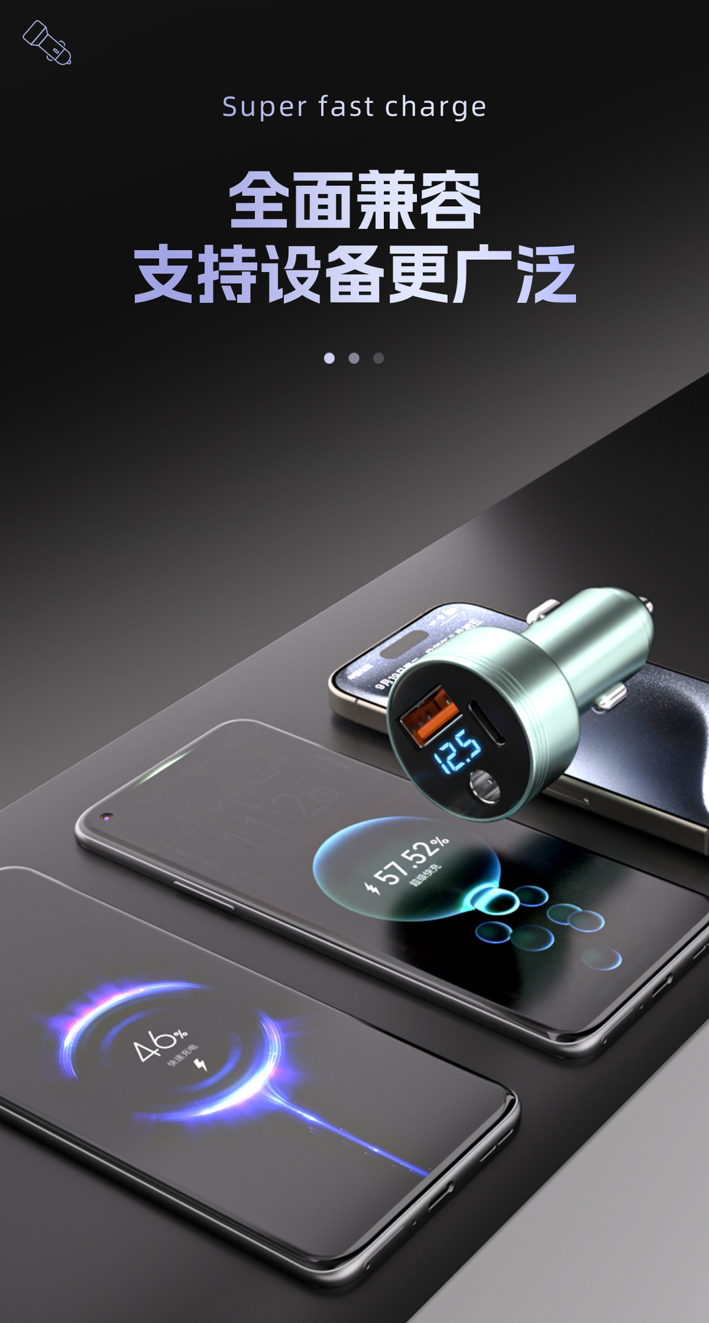 Cross-Border New Dc Car Charger Mini Digital Display Car Charger Suitable for Fourth Generation Mini Car Charger One to Three