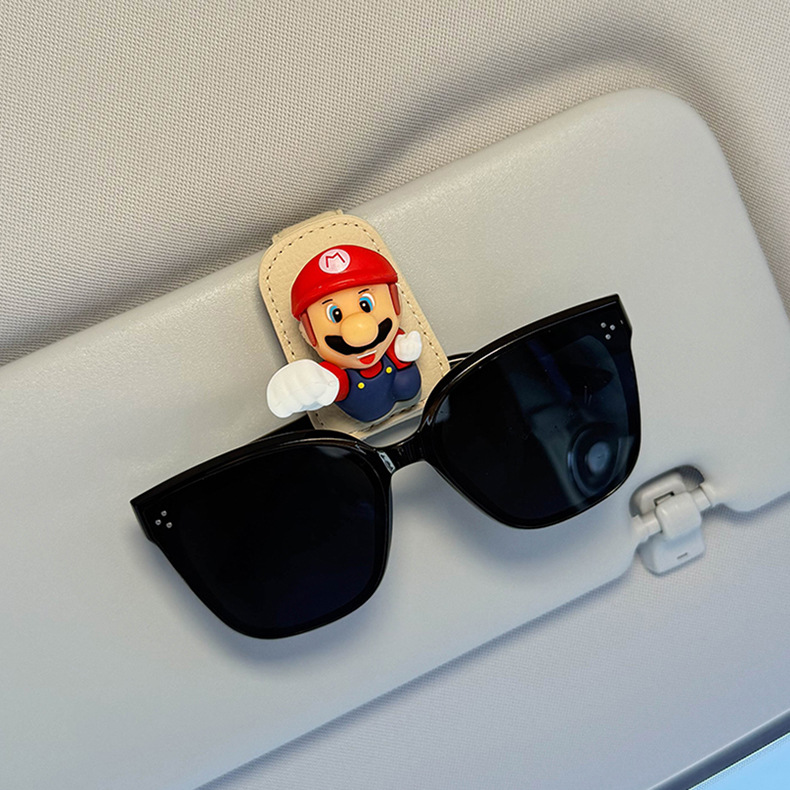 Mario Car Sunglasses Clip 2026 New Model Car Sun Visor Sunglasses Storage Car Sunglasses Holder for Women