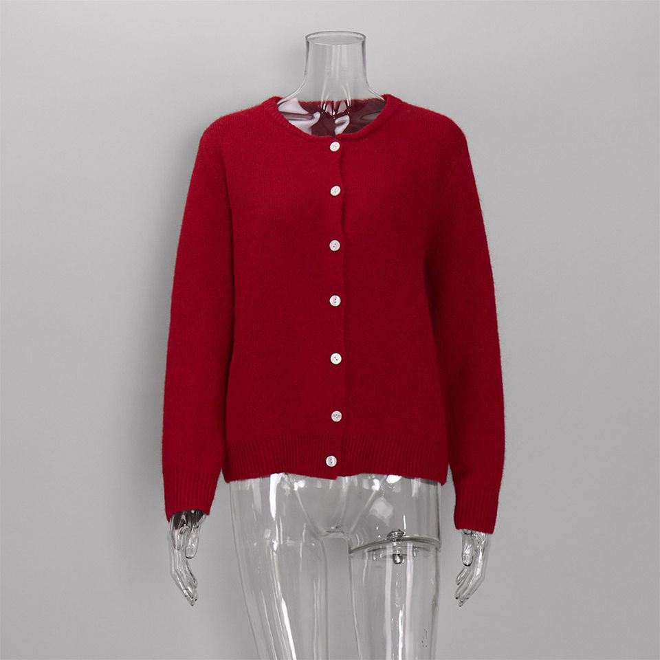 Áo khoác cardigan len nữ cổ tròn dài tay cài một hàng cúc phong cách retro thanh lịch — Màu trắng, Màu xám đậm, Xanh da trời, Xanh lá cây chi tiết 34