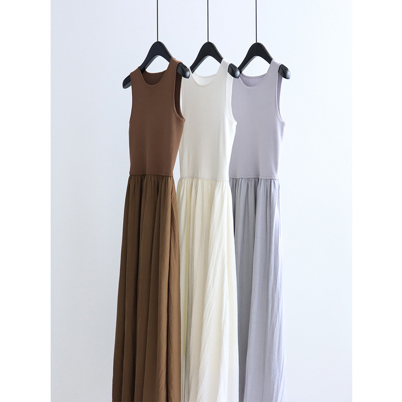 Knitted Patchwork Linen Round-Neck Sleeveless Dress 26 Spring/Summer High-Waisted Slim-Fit Long Dress with a Flared Skirt Knitted Patchwork Linen Round-Neck Sleeveless Dress 26 Spring/Summer High-Waisted Slim-Fit Long Dress with a Flared Skirt