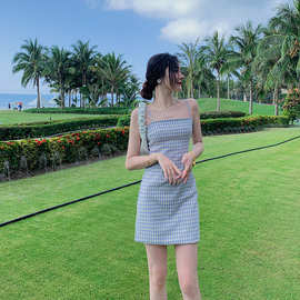 小个子短裙格子吊带裙休闲日常百搭夏款显白显瘦短裙