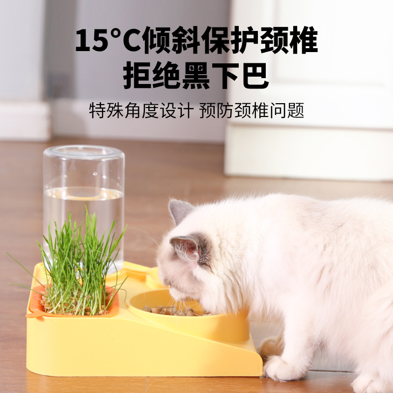Nuevo tazón para mascotas, caja de hierba para gatos, tazón para gatos, tazón de almacenamiento automático de agua, tazón para mascotas 2 en 1, tazón de alimentación automática