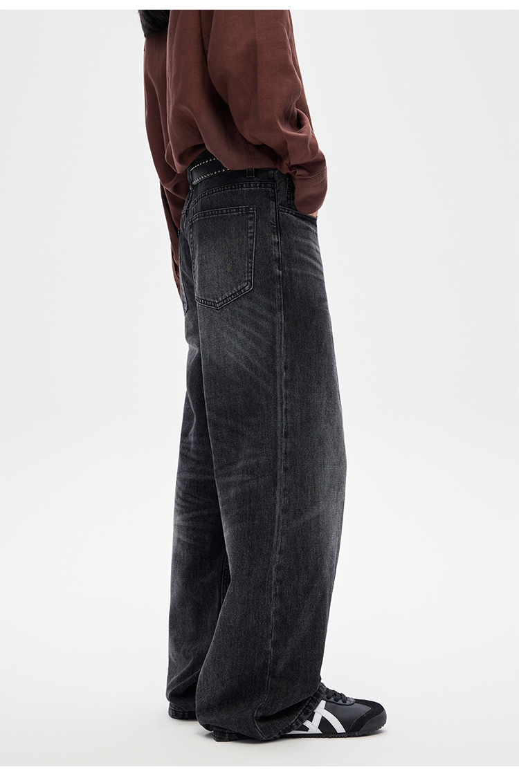 Men's Clothing Whiskered Denim Jeans American Style Straight Leg Retro Loose Fit Wide Leg Washed Black Trousers For Men And Women_mkmklike.com