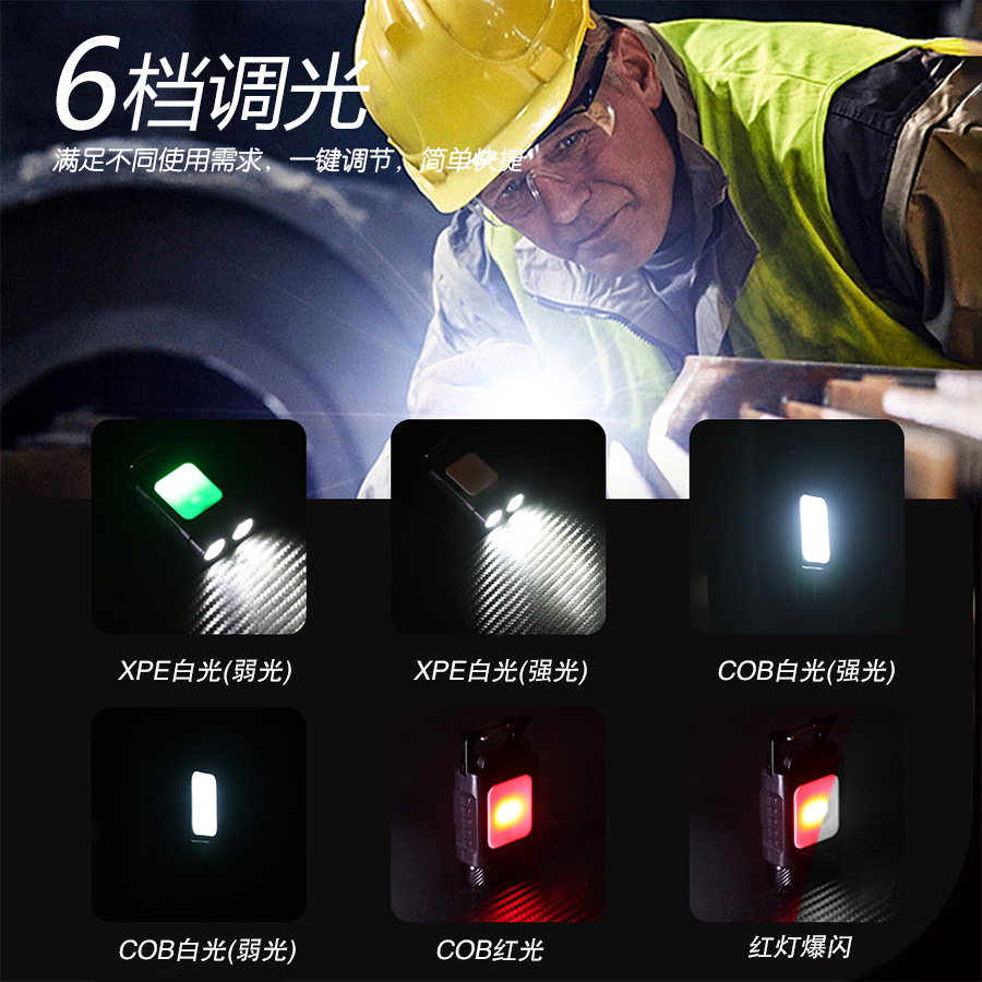 Nuevo negro llavero luz COB luz de trabajo magnética portátil pequeña linterna