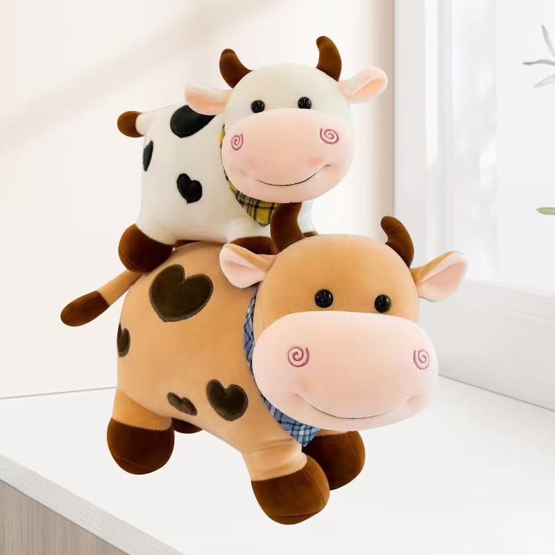 Hermosos juguetes de peluche de vaca muñeca ternera muñeca tela muñeca agarra muñeca dibujos animados ternera regalo para niños