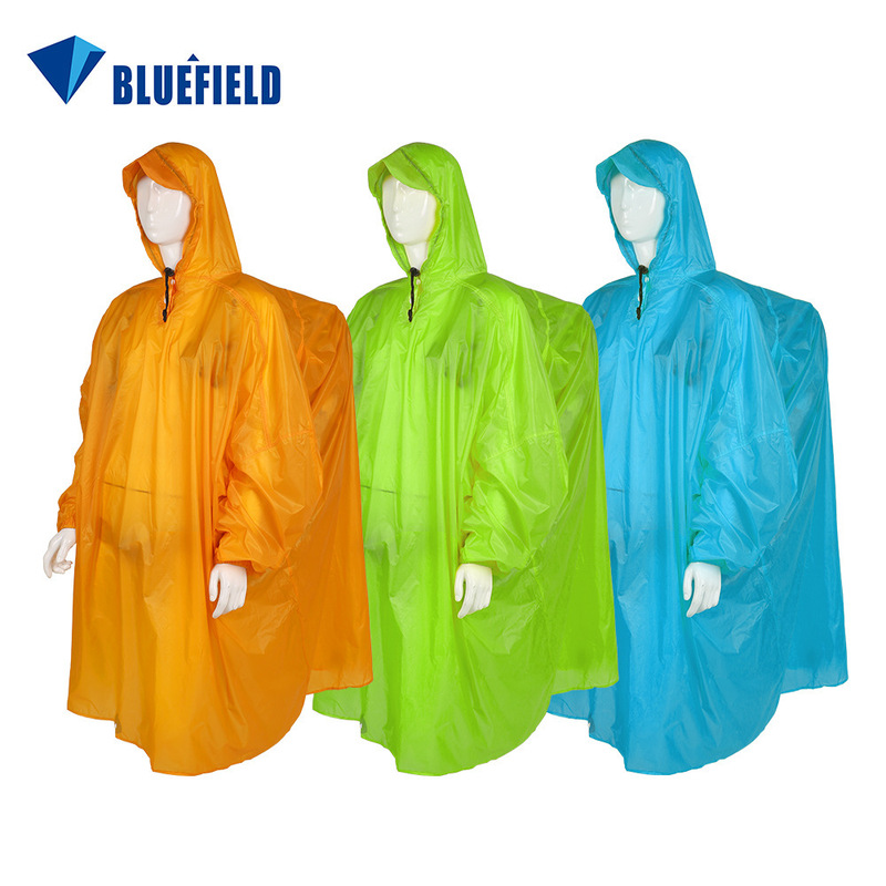 Blue Field Outdoor Silicone-Coated Ultra-Light Hiking Fishing Camping Travel Rain Poncho Breathable Waterproof with Hood