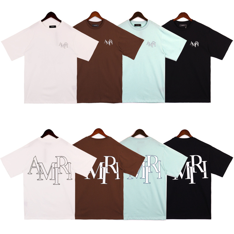 Cross-border foreign trade new Amiri high and low letter printing round neck casual loose T-shirt men's and women's sports short sleeve half sleeve Cross-border foreign trade new Amiri high and low letter printing round neck casual loose T-shirt men's and women's sports short sleeve half sleeve