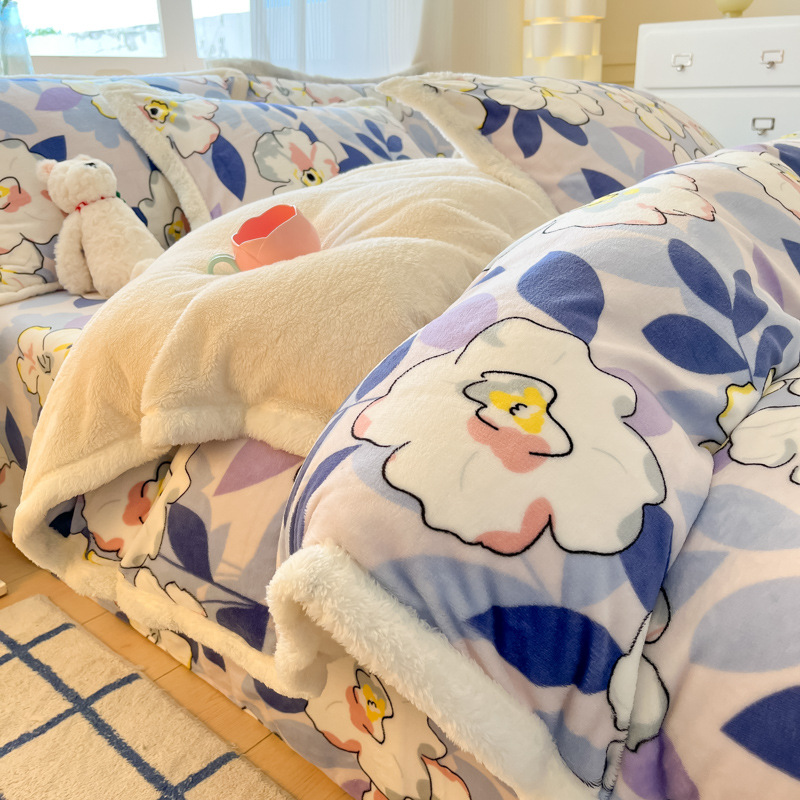 牛奶绒羊羔绒四件套冬季加厚双面绒被套珊瑚绒三件套床单冬天加绒