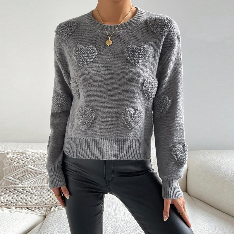 Women's Clothing Women's Heart Shaped Sweater Long Sleeve Pullover Top Autumn Winter For Formal & Casual For Women_ecoleips.com