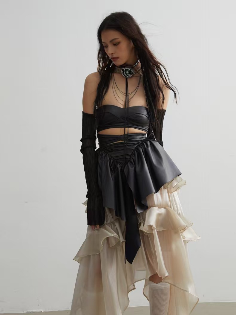 Jupe K à taille élastique et volantée, personnalisée pour femme_voghion.com