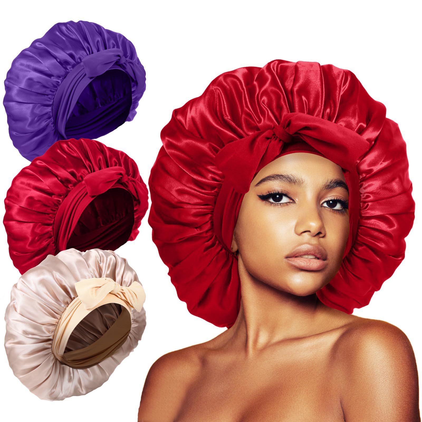 Amazon Stretch Ribbon Pate Bow Round Hat Solid Color Silk Nightcap Wide-brimmed Beauty Hairdressing Headwear Hat