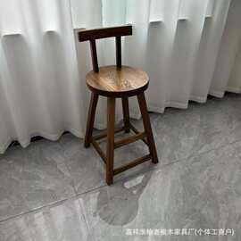 老榆木家用用餐高脚凳酒店民宿前台吧台靠背凳复古实木咖啡用餐凳