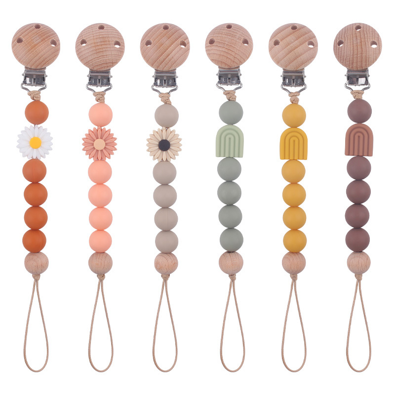 Nuevo bebé suministros de dibujos animados melocotón corazón Haya clip creativo DIY Daisy Arco Iris silicona pegamento mordedura cadena del pezón