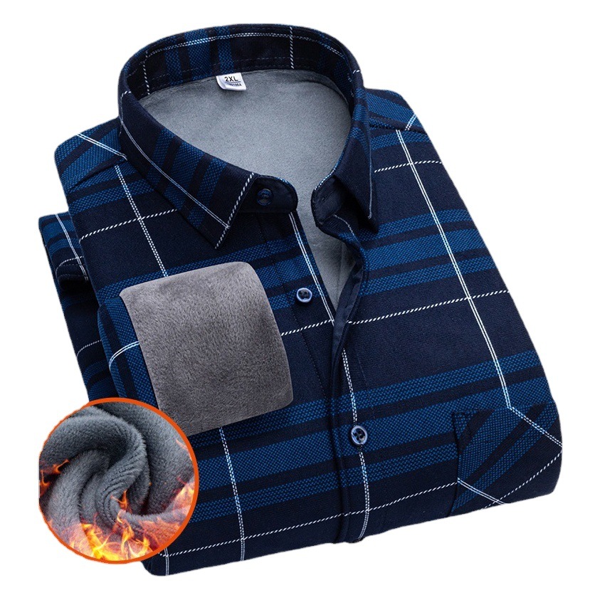 Camisa informal cálida para hombre con solapa estilo 2025, a cuadros holgada, de algodón en stock, ropa de invierno gruesa para hombres de mediana edad.