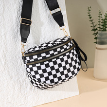 外贸新款潮流百搭日常斜挎包简约棋盘格大容量单肩包时尚豹纹女包