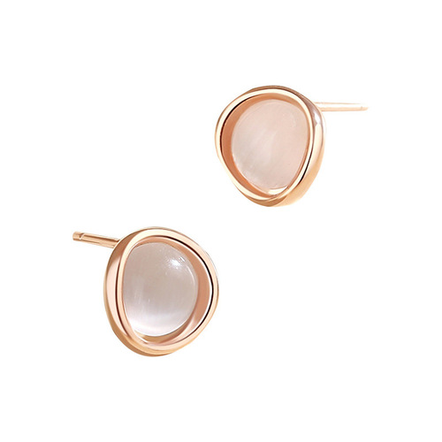 New 925 sterling silver cat's eye rose gold earrings high-end temperament light luxury earrings geometric earrings