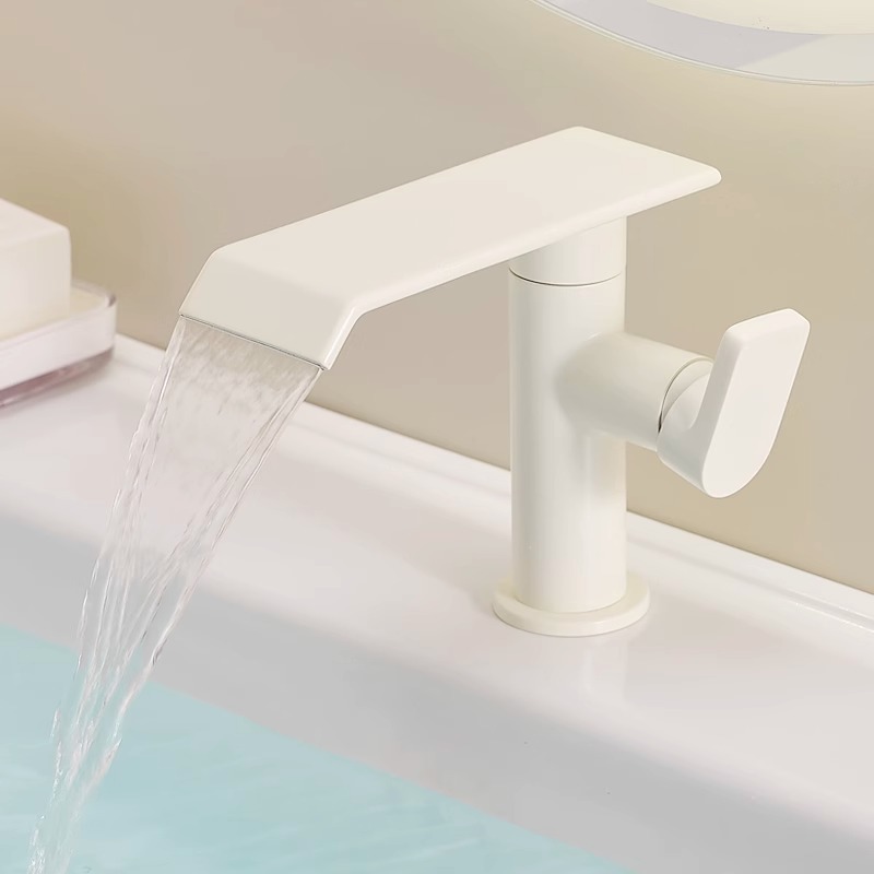 Waterfall Basin Faucet Cream Style White Bathroom Hot and Cold Brass Bathroom Wash Basin Swivel Faucet
