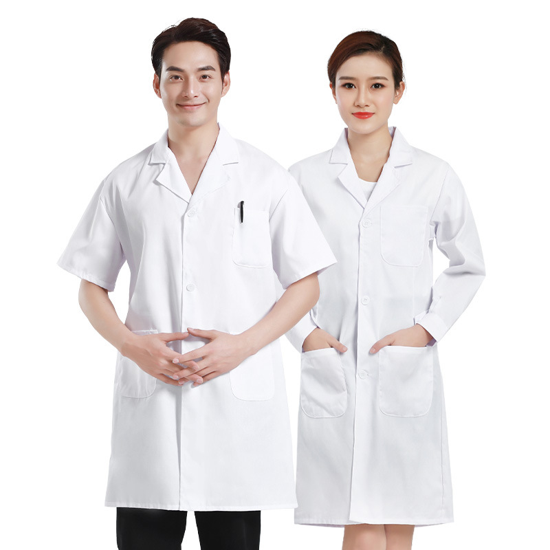 Túnica blanca personalizada poliéster algodón manga larga farmacia ropa de trabajo fábrica de alimentos herramientas ropa de laboratorio médico enfermera ropa impresa