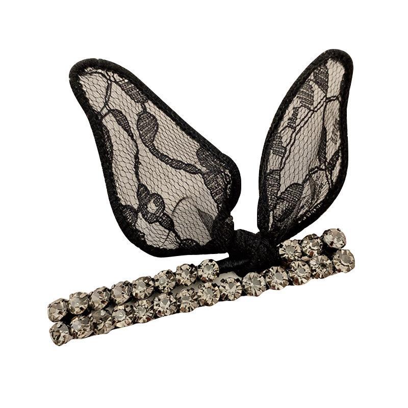 抖音蕾絲兔耳朵抓夾發(fā)夾女氣質(zhì)水鉆發(fā)卡網(wǎng)紅頂夾劉海邊夾發(fā)飾批發(fā)