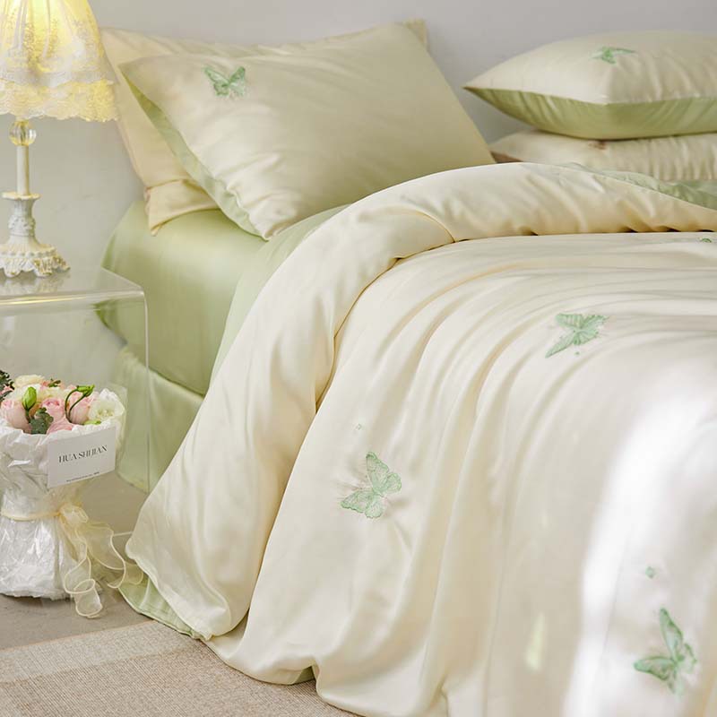 Class a 100% Lenzing Tencel Four-Piece Set Lyocell Bed Sheet Fitted Sheet Maternal and Infant Grade Cool Silky Naked Sleep Ice Silk Embroidery