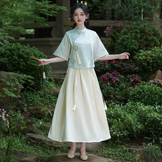 2026夏季新款女装刺绣七分袖立领复古文艺衬衫上衣