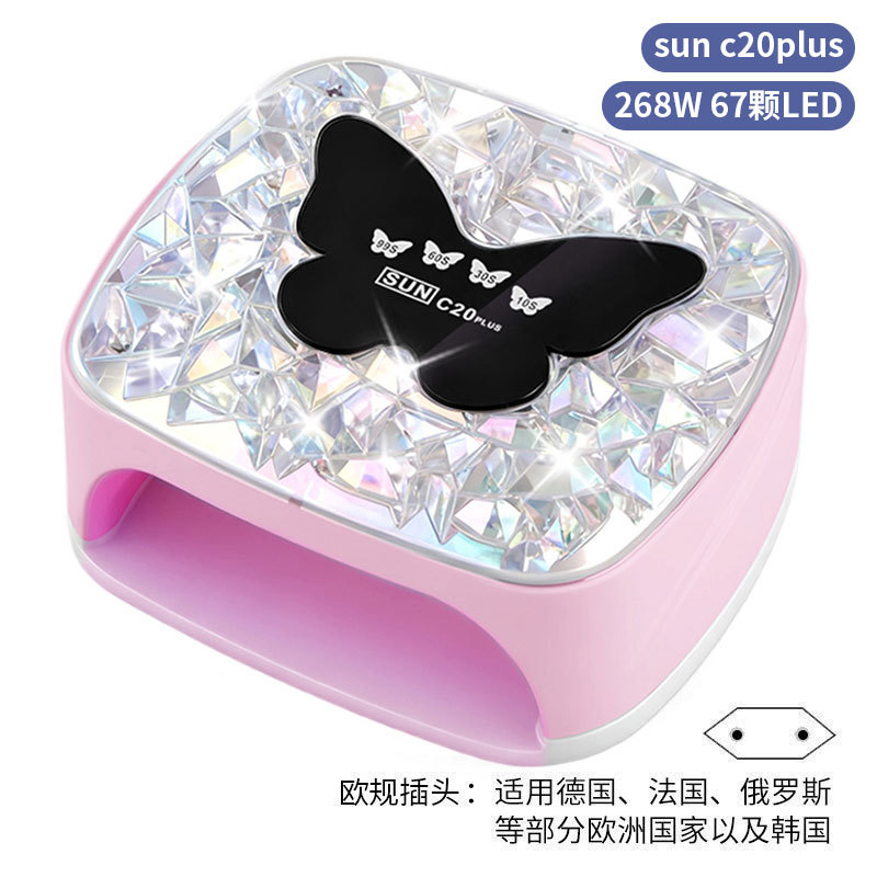 Lámpara de manicura inteligente de alta gama de luz de terapia de diamante 256W de alta potencia de pegamento de vinilo lámpara de horneado de dos manos secador de uñas transfronterizas