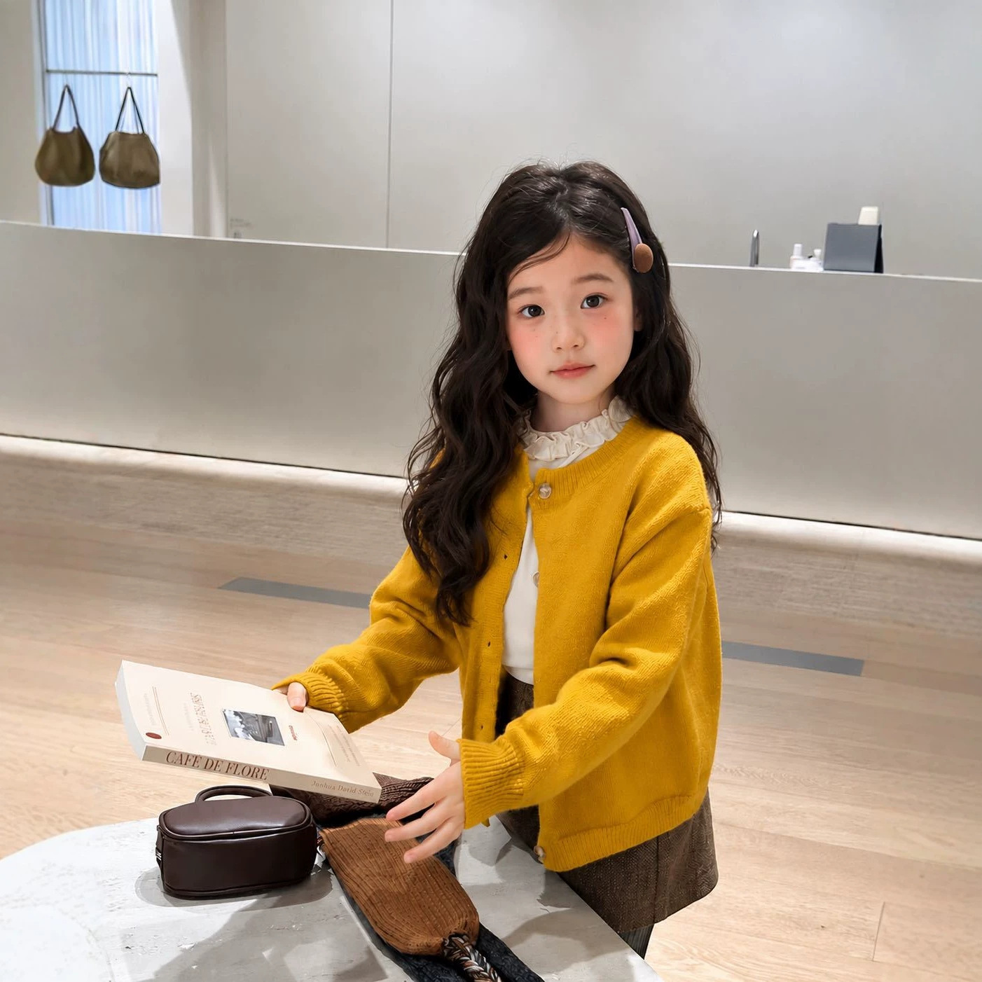 【巨显白】中小童南瓜黄色毛衣开衫女宝简约单排扣外搭针织外套