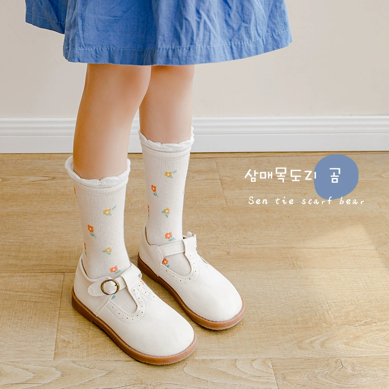 Autumn cartoon knee socks, with little bears, with embroidery, Korean style, mid-length, wholesale