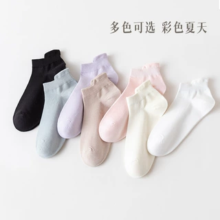 袜子女短袜春夏季船袜女士短筒春秋纯色棉袜浅口ins潮袜透气马卡
