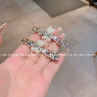 小众时尚百搭水钻锆石小熊发夹女款精致侧边夹前额刘海夹发饰夹子