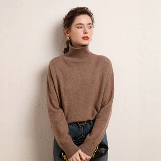 山羊绒2026秋冬新款女短款宽松慵懒风高领加厚针织羊毛衣王菲同款
