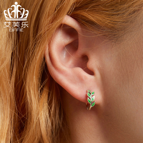 Amazon source sterling silver s925 emerald green branch earrings green zircon simple green branch earrings