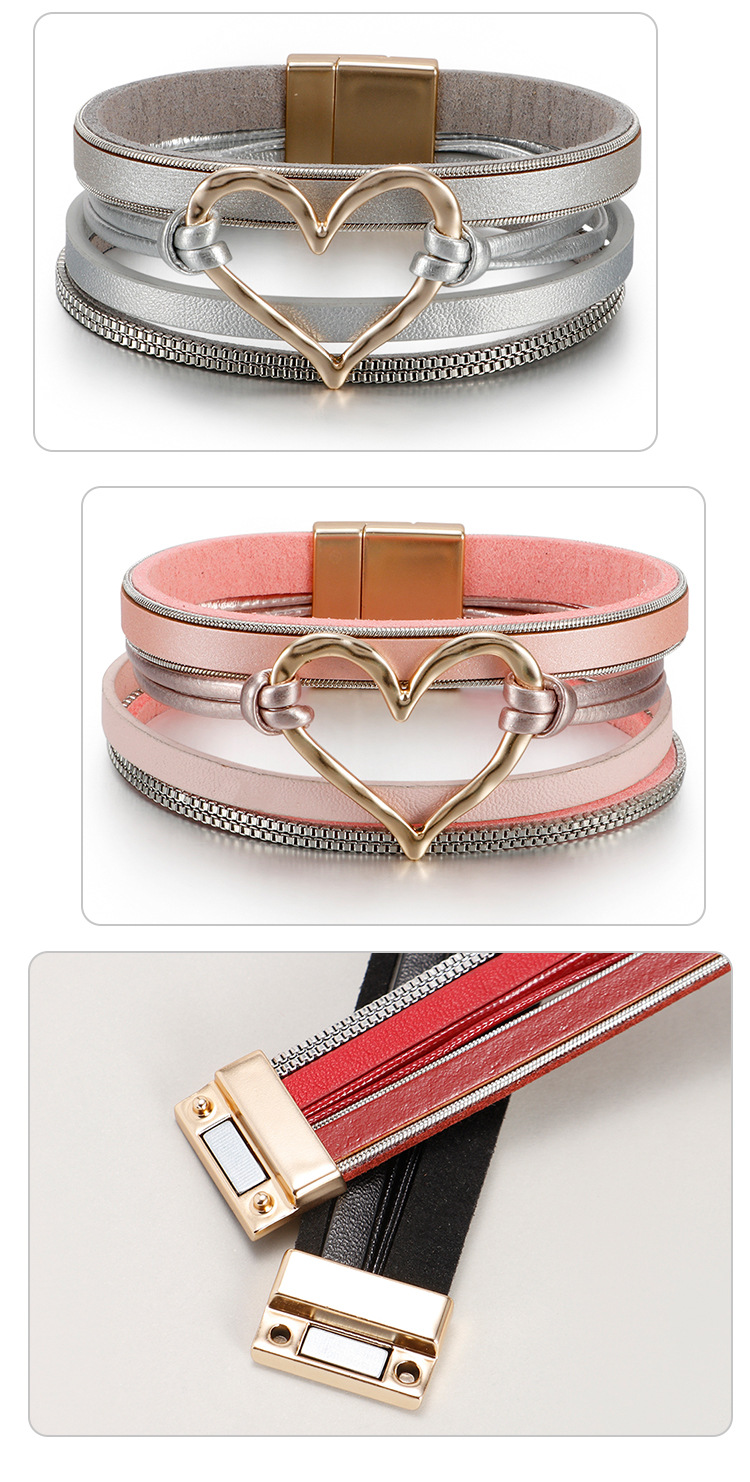 Fashion Heart Shape Pu Leather Alloy Knitting Women's Bracelets display picture 3