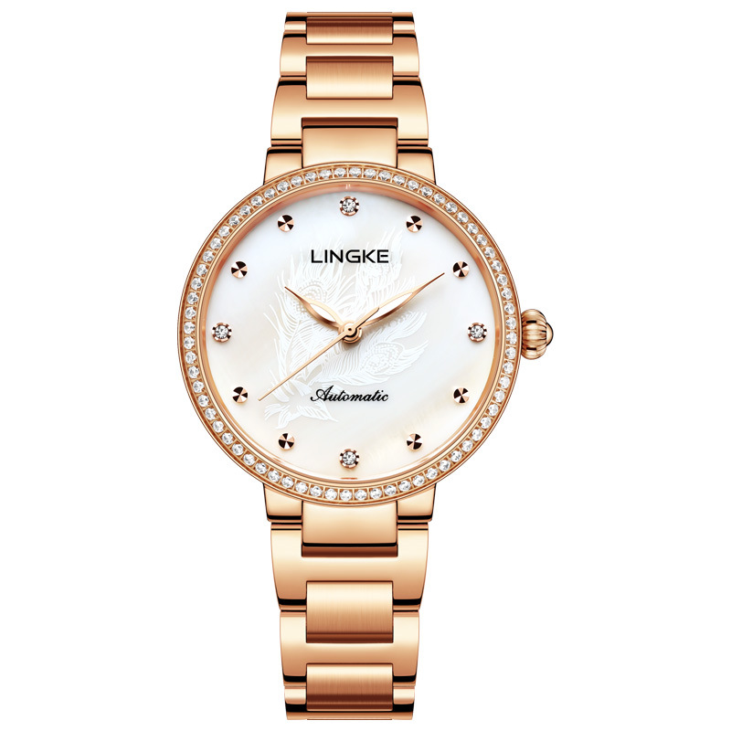 Lingke Fenghuang Women's Automatic Mechanical Watch Fashion Diamond-encrusted Watch Natural Fritillaria Steel Waterproof Women's Watch